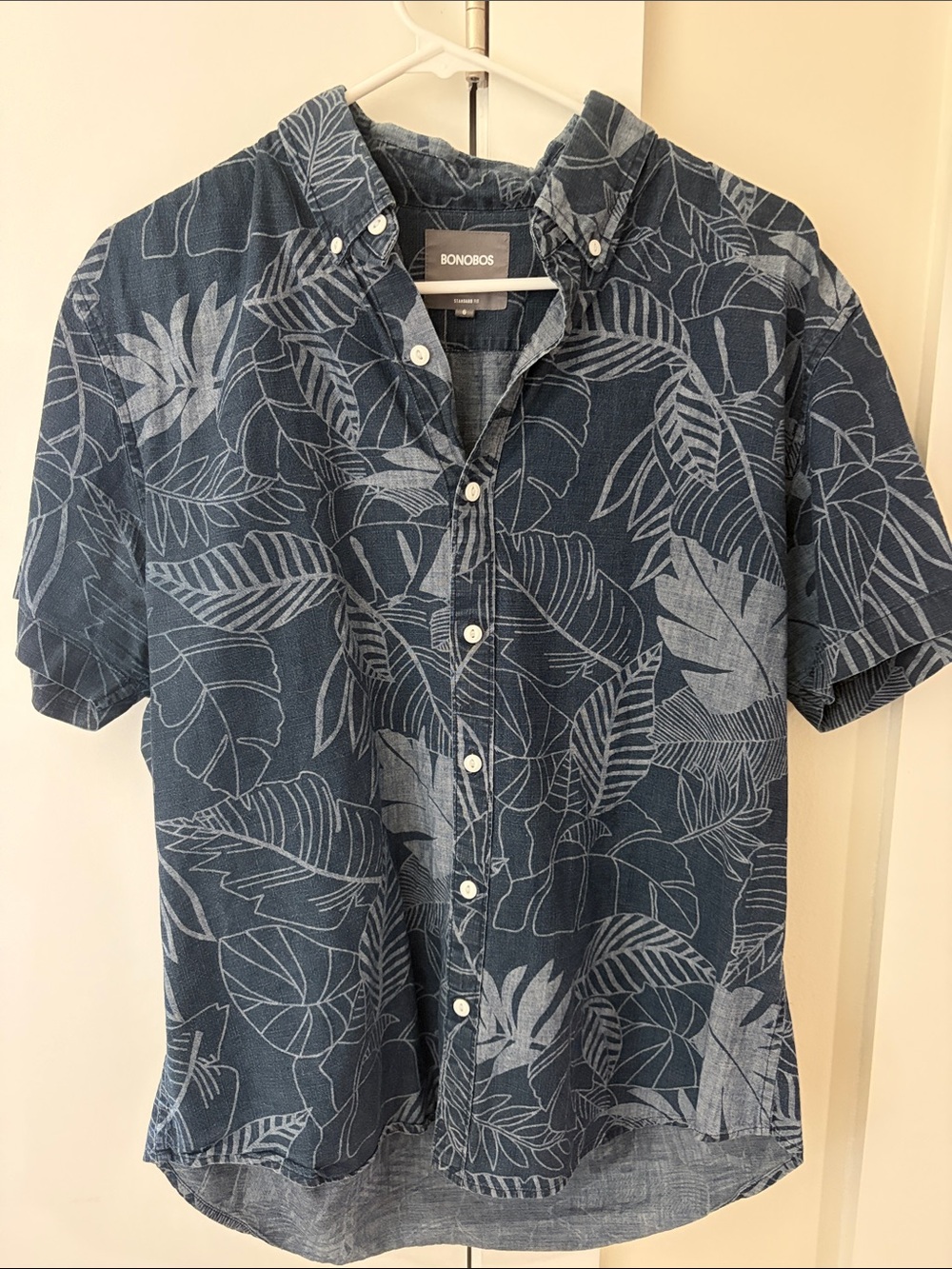 Bonobos Indigo Leaf-Print Short Sleeve Button-Down Shirt